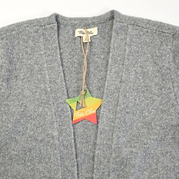 Tres Chic Women's Grey Wool Blend Open Front Long Length Cardigan Pockets Size S - Picture 4 of 14